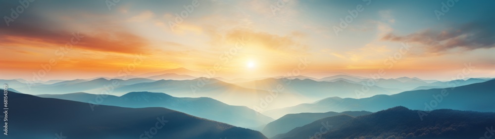 Fototapeta premium tranquil sunrise over the mountains panorama