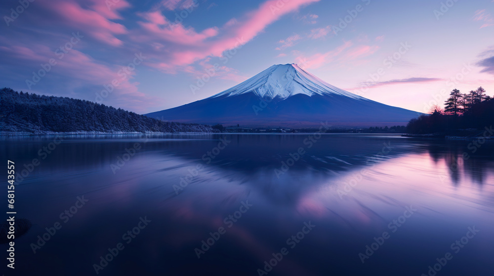 Fototapeta premium A Large Mountain Reflected in a Lake. Generative Ai