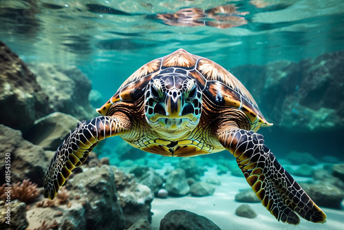 turtle swimming in the sea photo