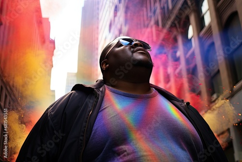 Black Male Overweight Festival Rainbow Concept Generative AI photo