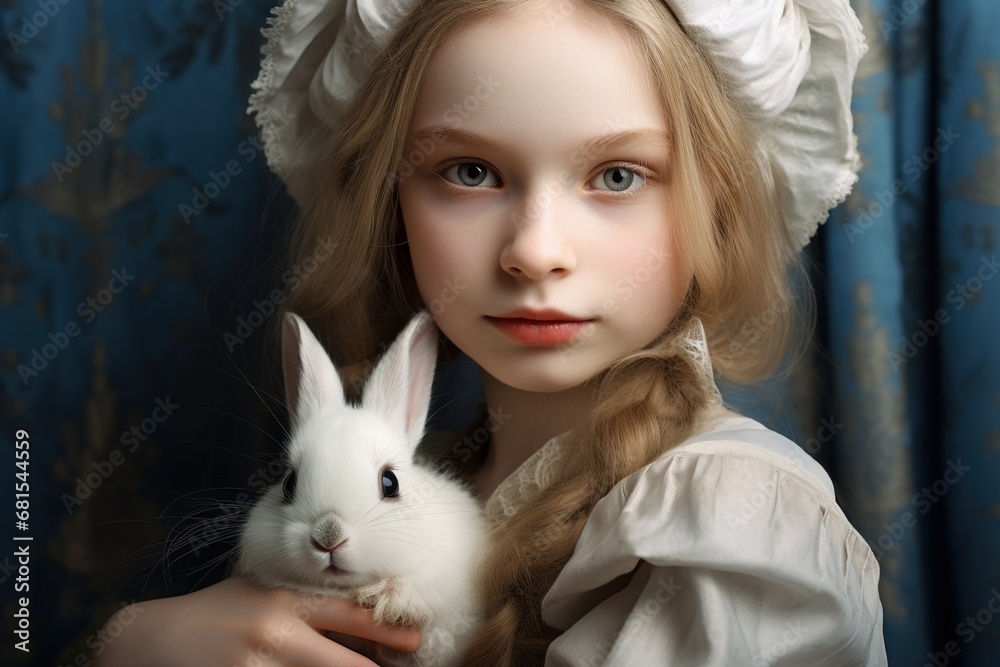 little girl hugging with her rabbit, bunny little girl hugging with her rabbit, bunny