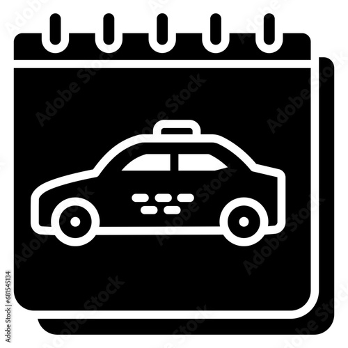 Calendar glyph icon, related to transportation, ride sharing theme.