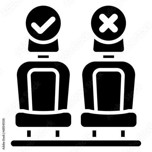 Seat glyph icon, related to transportation, ride sharing theme.