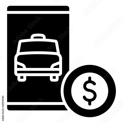 Travel Cost glyph icon, related to transportation, ride sharing theme.