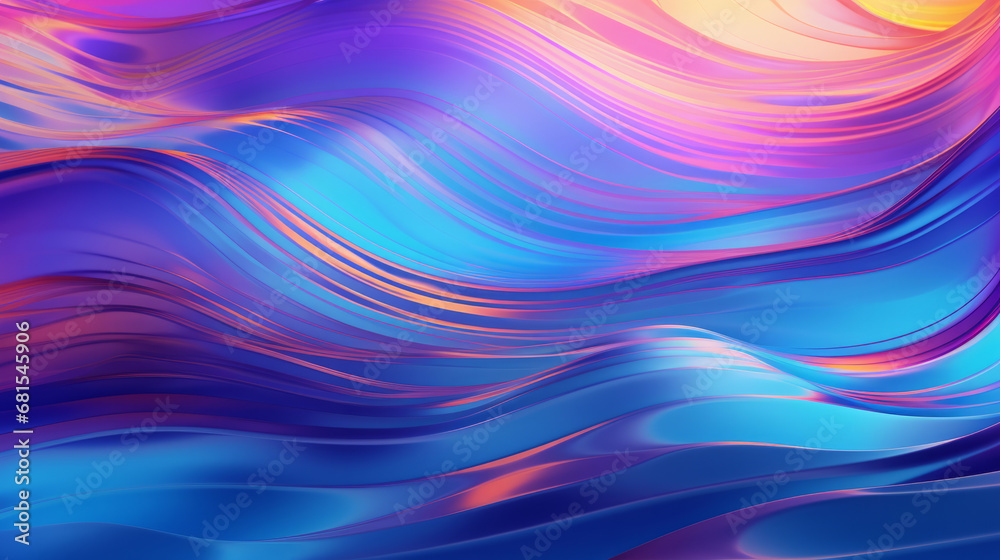 Iridescent, water and wave flow render background for sustainability, ecology and eco friendly support. Colourful, liquid and vibrant holographic fluid in closeup for ocean graphic, nature and sea