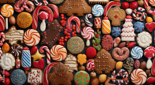 many christmas candy cookies and candies are shown