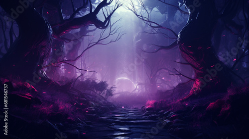 Fototapeta Naklejka Na Ścianę i Meble -  dark night forest in the dark