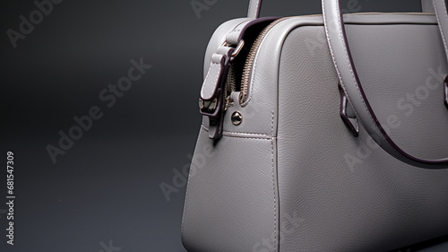 women bag with white leather handbag on a gray background