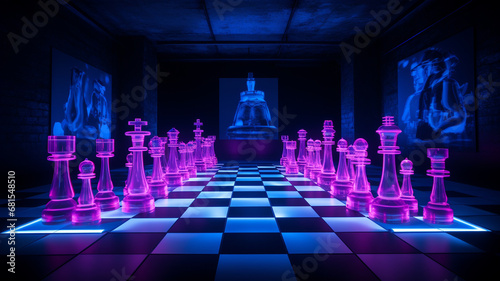 a chess game in a dark room