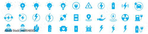 Electricity icons set collection green energy vector illustration
