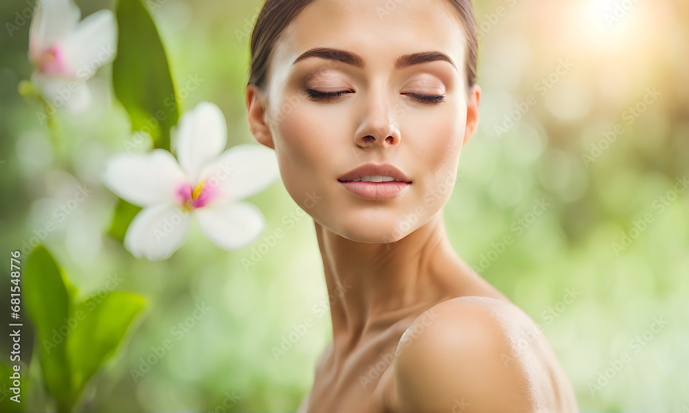 Relaxing spa beauty woman with blurred nature Relaxing spa beauty woman with blurred nature
