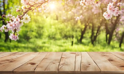 Empty tabletop with natural bokeh background for product