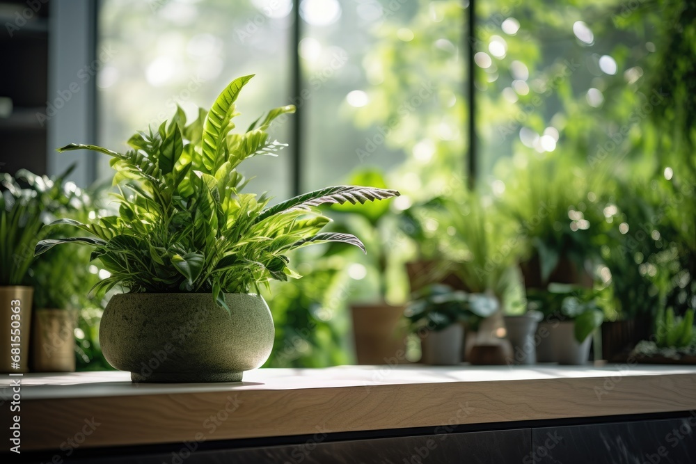 Green plants in decorative pots add a touch of nature and freshness to the room. Green plants in decorative pots add a touch of nature and freshness to the room.