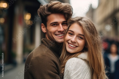 Happy couple enjoying each other's company outdoors.