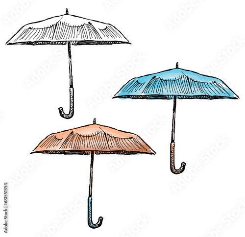 Outline hand drawing of  umbrella painted watercolor