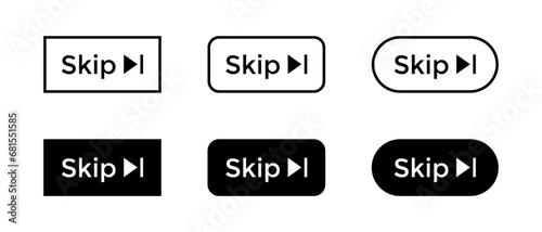 Skip button icon vector in flat style. Stop advertising video