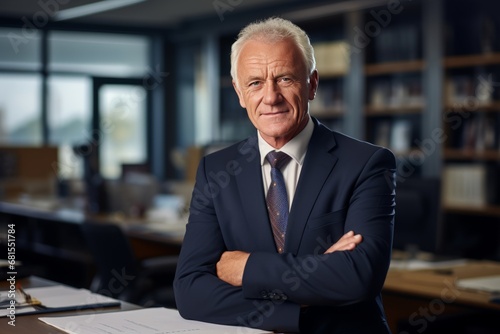 Confident Businessman in Office with Arms Crossed photo
