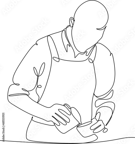 Continue line of barista pouring milk to coffee
