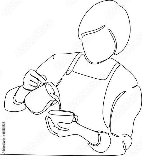 Continue line of barista pouring milk to coffee
