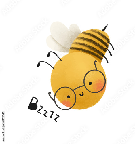 Honey bee with eyeglasses. School illustration