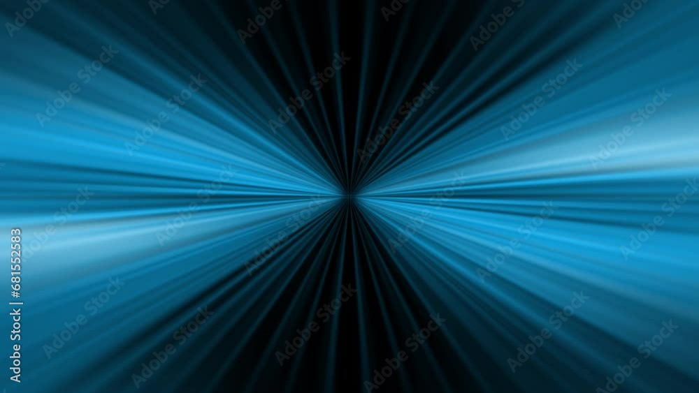 Abstract VJ loop center blue light shine ray speed radial for technology and communication background. Speed of blue light, neon glowing rays in motion. 