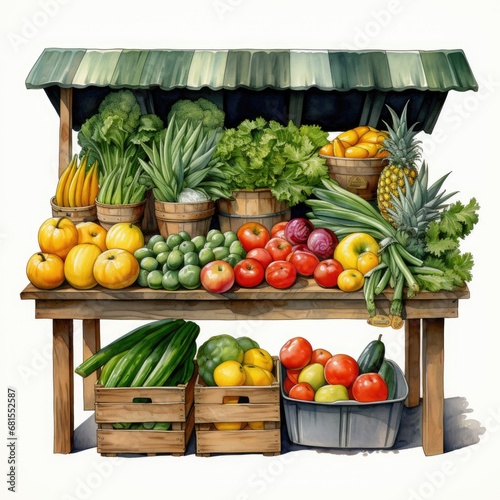 basket stand detailed watercolor painting fruit vegetable clipart botanical realistic illustration