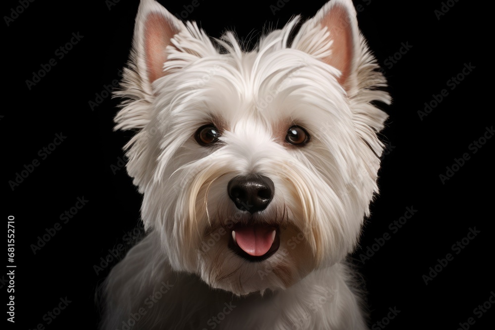 West Highland White Terrier cute dog isolated on black background West Highland White Terrier cute dog isolated on black background