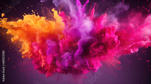 Colorful holi paint splash on purple background