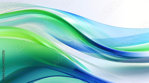Abstract background with green and blue glass waves on white background