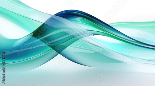 Abstract background with green and blue glass waves on white background