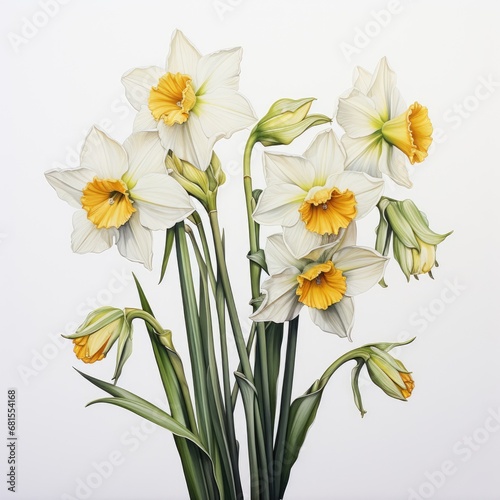 narcissus detailed watercolor painting fruit vegetable clipart botanical realistic illustration photo