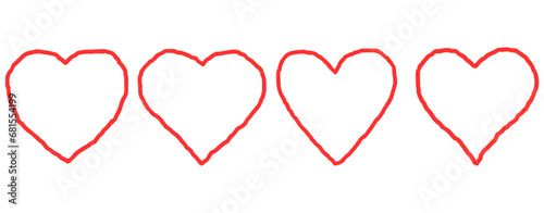 red heart doodle icons on transparent background