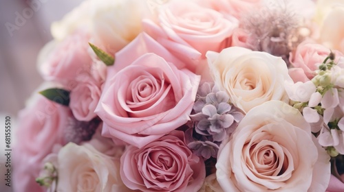 Wedding bouquet of white and pink roses  close up