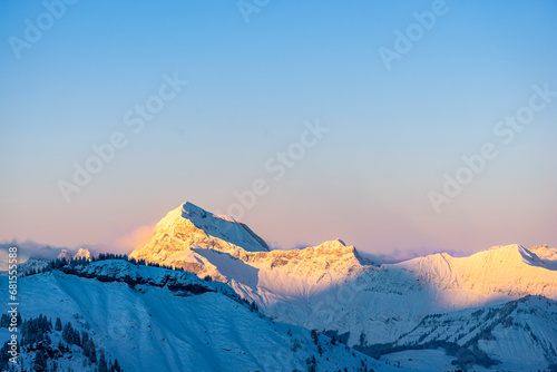 Mont Charvin, Mountain in the french alps covered with fresh snow, in winter. Megève, Haute-Savoie, France photo