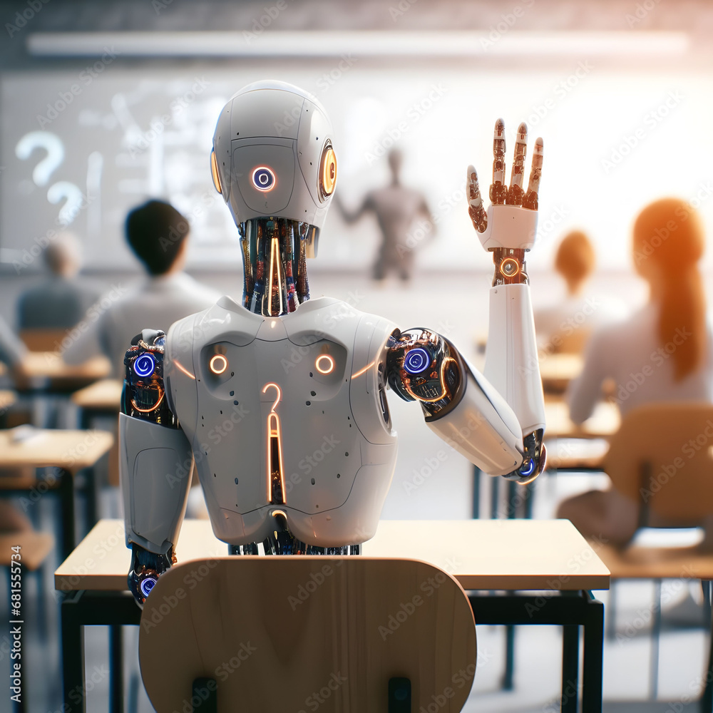 Fototapeta premium AI learning. robot in classroom 