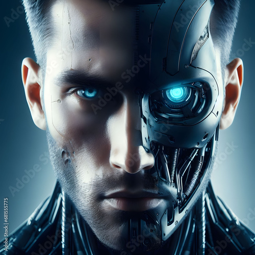 human cyborg face concept photo