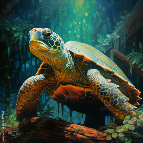 Turtle on green background. © DALU11