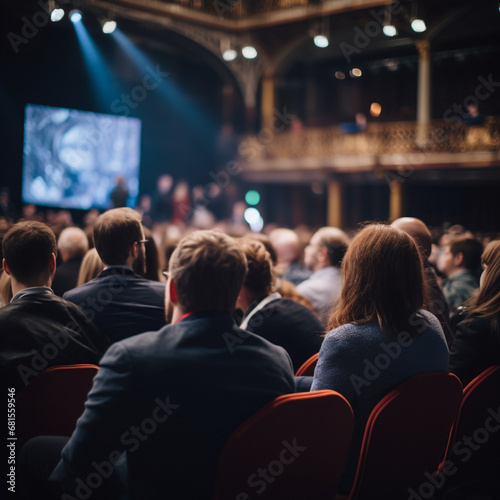 Audience watching a presentation in an auditorium.