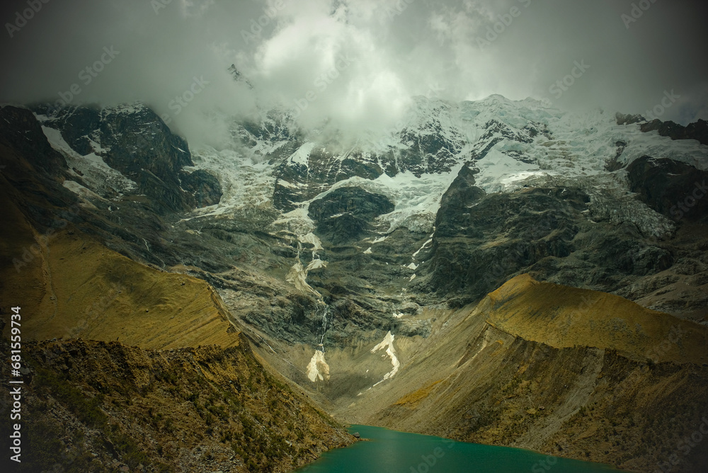 Glacial lake within The Peruvian Andes - obrazy, fototapety, plakaty 