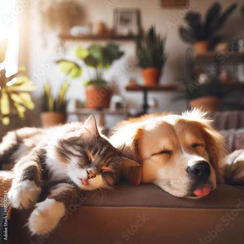 illustration d'un chien et d'un chat heureux photo
