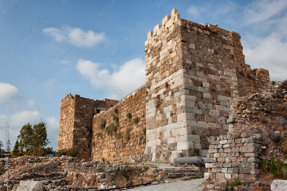 View of the old ancient crusader castle in the historic city of Byblos. The city is a UNESCO World Heritage Site. Lebanon.