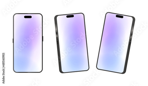 Set of telephones in a realistic style. Vector stock illustration. White background. Isolated. Technologic. A means of communication. Design. View from different sides.