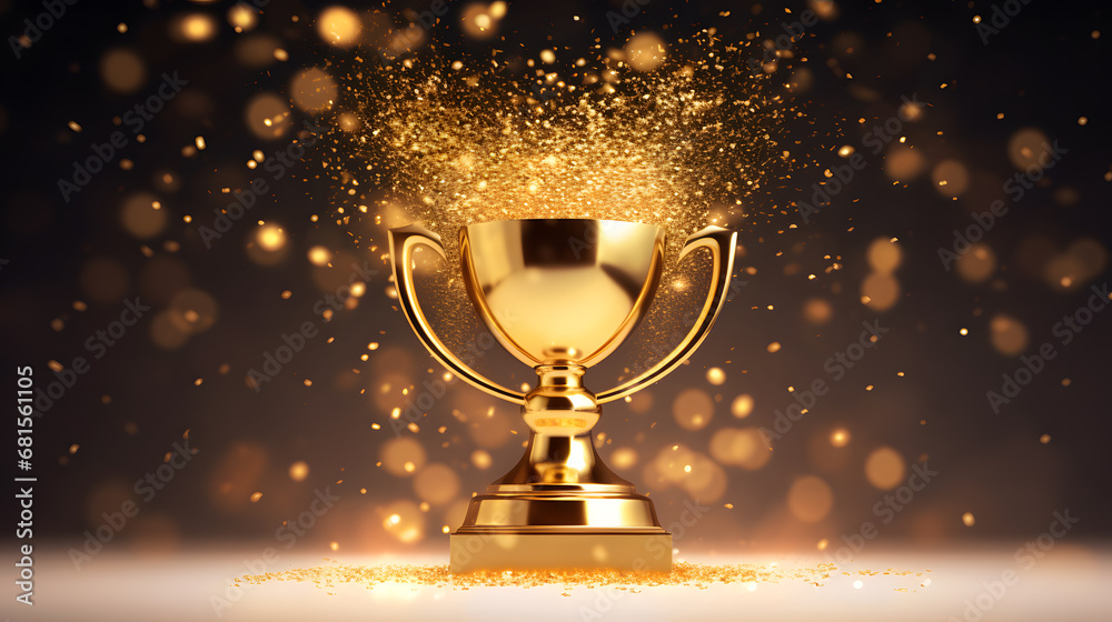 Gold trophy on gold background business and competition concept  - obrazy, fototapety, plakaty 