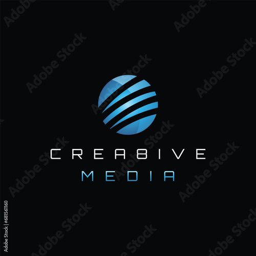 Abstract modern techie space planet logo icon vector template on black background