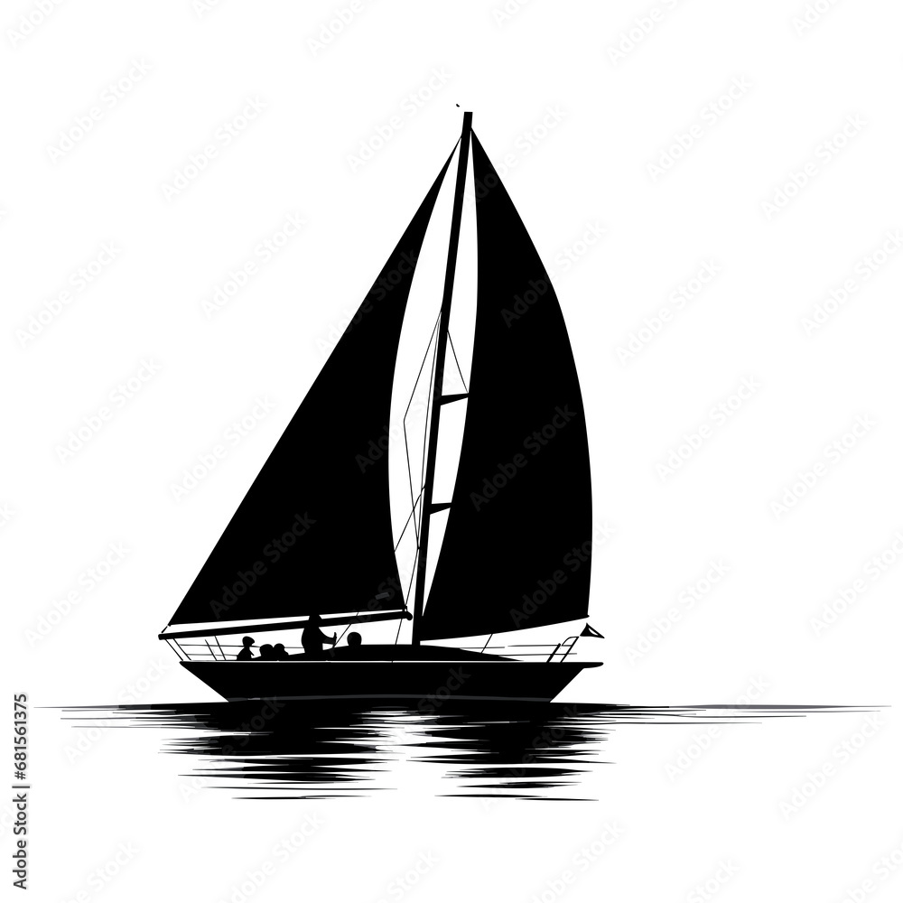 Black and white illustration of a sailboat on the se