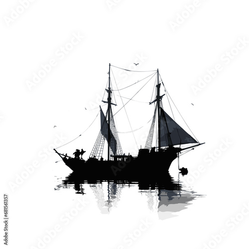 Silhouette of a sailing ship at sea