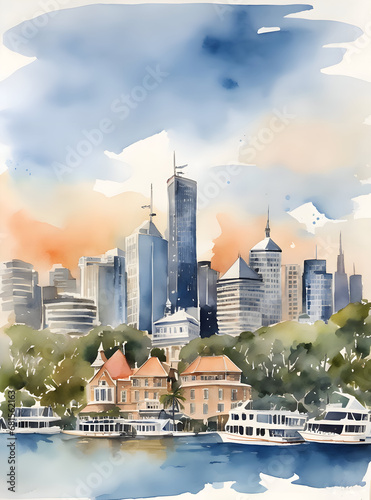 Watercolor art of Sydney city