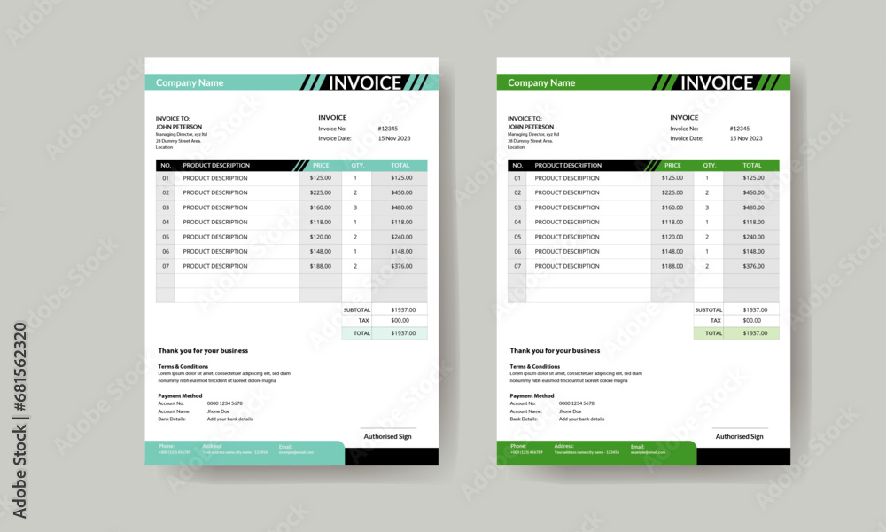  vector invoice template design