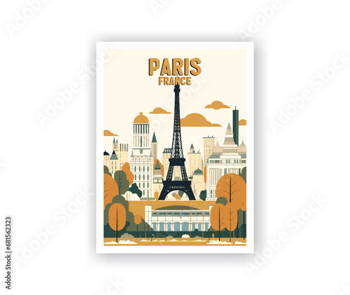 Paris, France Illustration Art. Travel Poster Wall Art. Minimalist Vector art.