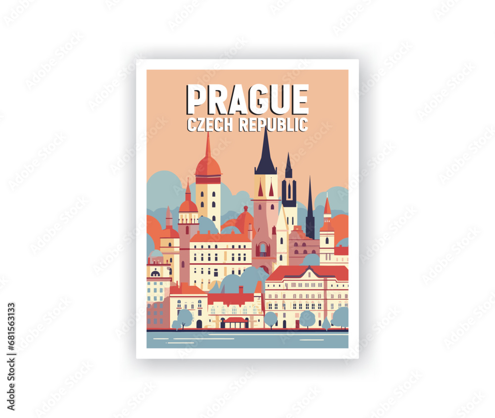 Prague, Czech Republic Illustration Art. Travel Poster Wall Art. Minimalist Vector art.